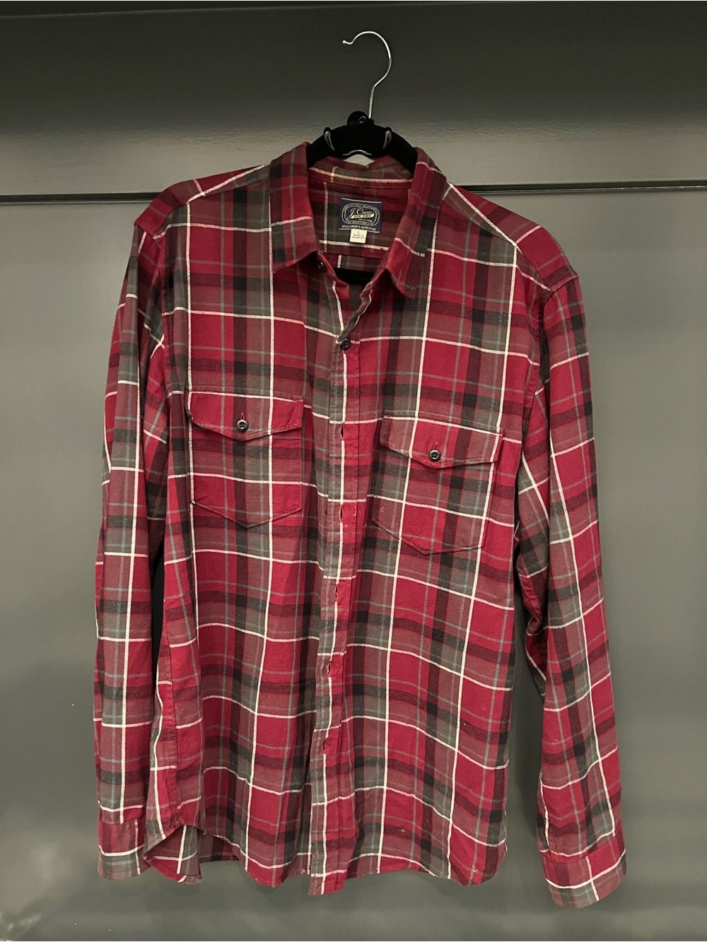 J. Crew Red and Gray Plaid Button-Down Shirt